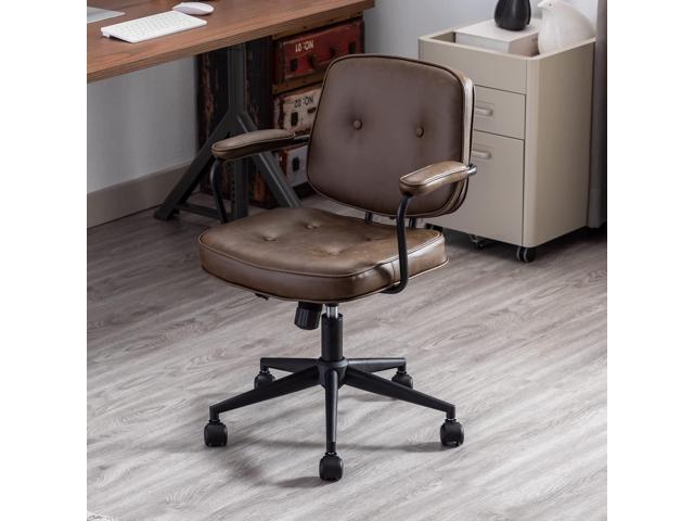 DUOMAY Retro PU Leather Office Computer Desk Chair with Armrest, Modern Mid Back Swivel Task Chair Rolling Adjustable Office Guest Chair for Home...