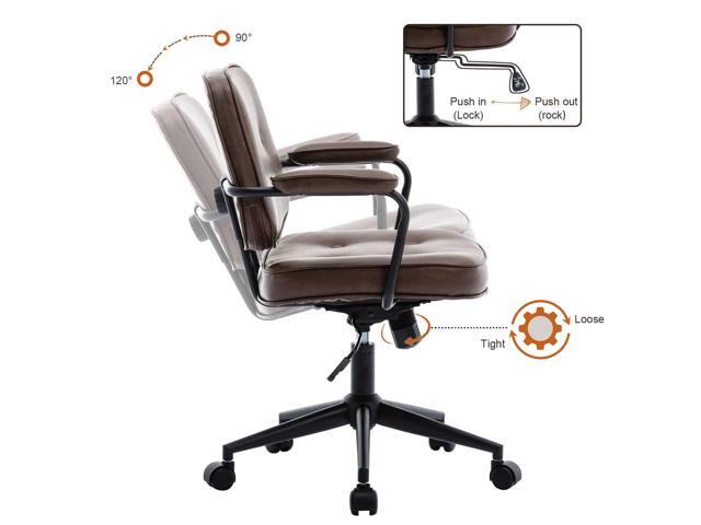 DUOMAY Retro PU Leather Office Computer Desk Chair with Armrest, Modern Mid Back Swivel Task Chair Rolling Adjustable Office Guest Chair for Home...