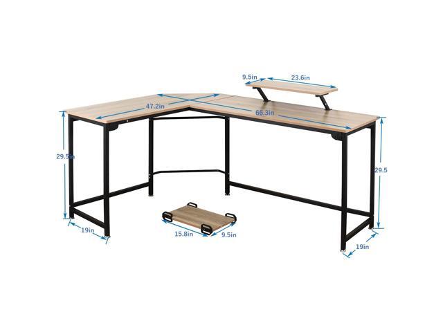 L-Shaped Computer Study Corner Desk with Monitor Stand Shelf CPU Stand, PC Laptop Gaming Desk 66 Workstation for Home Office Writing Table, Wood &...