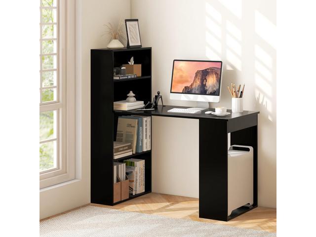 Tangkula Computer Desk with Bookshelf, Writing Study Desk with Storage Shelves & CPU Stand, Modern Compact Computer Workstation for Home & Office,...