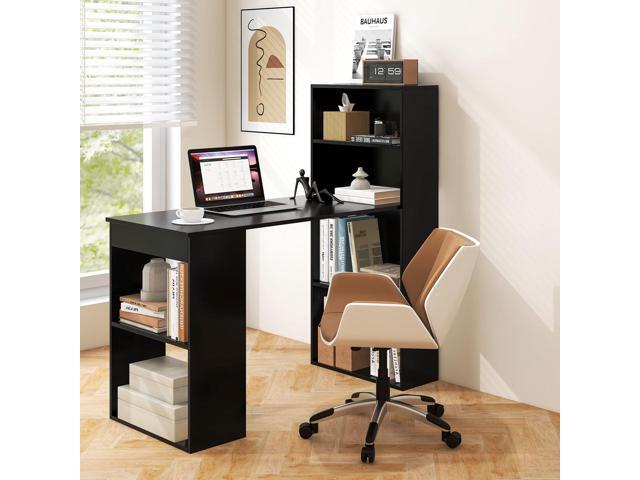 Tangkula Computer Desk with Bookshelf, Writing Study Desk with Storage Shelves & CPU Stand, Modern Compact Computer Workstation for Home & Office,...
