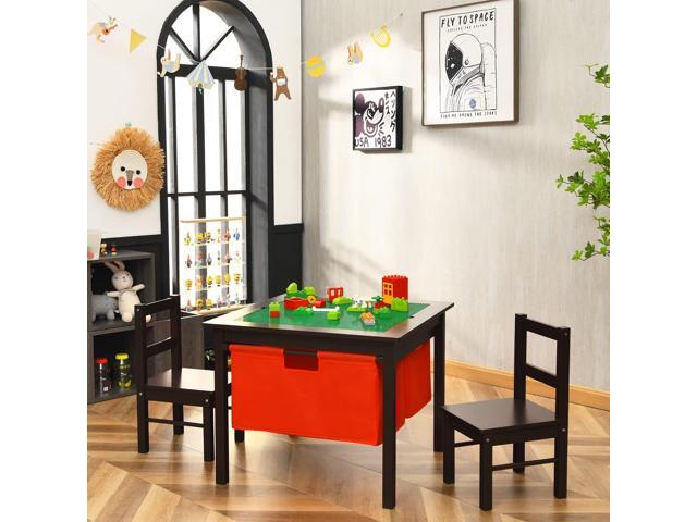 Costzon Kids Table and Chairs, 2 in 1 Wooden Activity Desk w/Building Block Double-Sided Tabletop & 2 Large Storage Drawers, Toddler Table and...