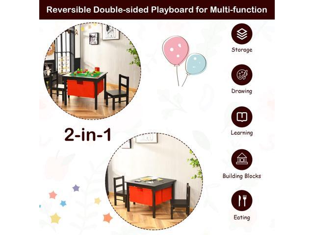 Costzon Kids Table and Chairs, 2 in 1 Wooden Activity Desk w/Building Block Double-Sided Tabletop & 2 Large Storage Drawers, Toddler Table and...