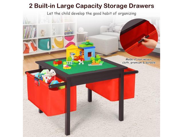 Costzon Kids Table and Chairs, 2 in 1 Wooden Activity Desk w/Building Block Double-Sided Tabletop & 2 Large Storage Drawers, Toddler Table and...