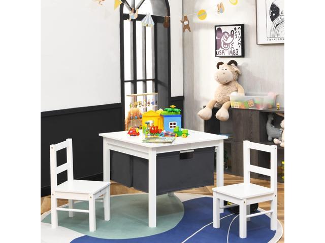 Costzon Kids Table and Chairs, 2 in 1 Wooden Activity Desk w/Building Block Double-Sided Tabletop & 2 Large Storage Drawers, Toddler Table and...