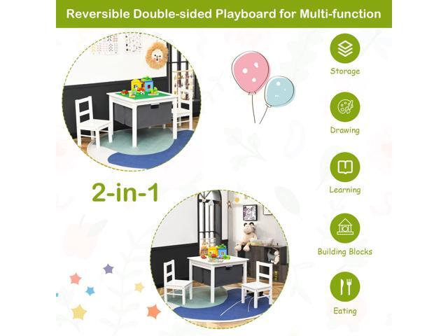 Costzon Kids Table and Chairs, 2 in 1 Wooden Activity Desk w/Building Block Double-Sided Tabletop & 2 Large Storage Drawers, Toddler Table and...
