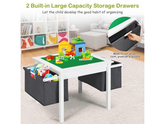 Costzon Kids Table and Chairs, 2 in 1 Wooden Activity Desk w/Building Block Double-Sided Tabletop & 2 Large Storage Drawers, Toddler Table and...