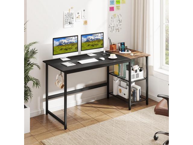 Tangkula 59 Inch Computer Desk with Charging Station, Home Office Desk with Hook & 2 Tier Storage Shelves, Industrial Modern PC Laptop Desk...