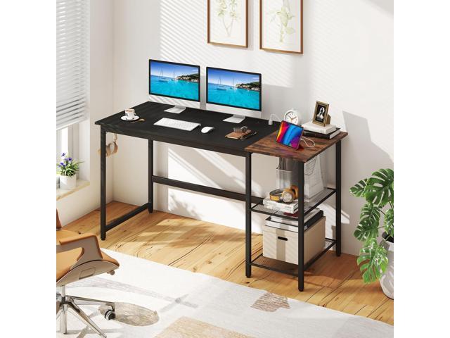 Tangkula 59 Inch Computer Desk with Charging Station, Home Office Desk with Hook & 2 Tier Storage Shelves, Industrial Modern PC Laptop Desk...
