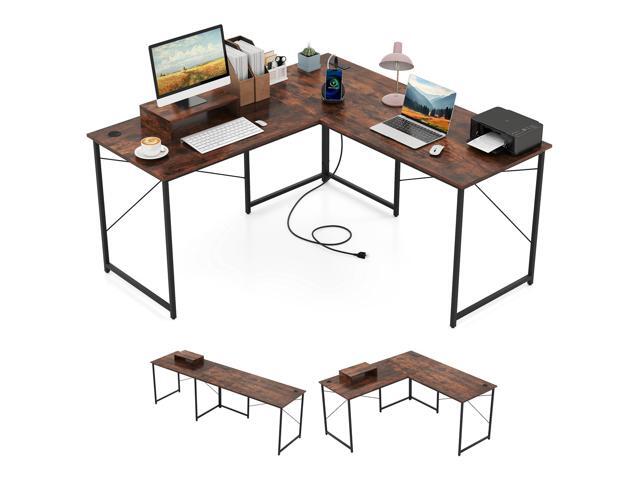 Tangkula L-Shaped Computer Desk with Power Outlets, 95 Long 2-Person Desk with Monitor Shelf, Modern Corner Desk Gaming Table with USB Ports for...