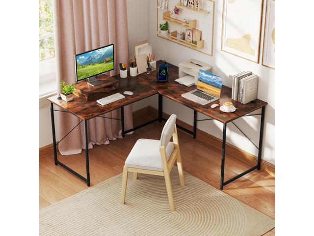 Tangkula L-Shaped Computer Desk with Power Outlets, 95 Long 2-Person Desk with Monitor Shelf, Modern Corner Desk Gaming Table with USB Ports for...