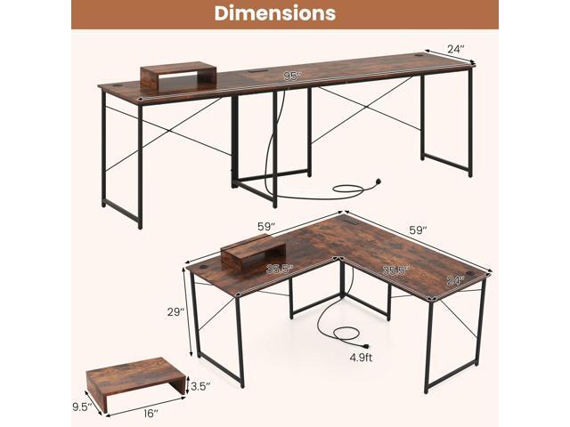 Tangkula L-Shaped Computer Desk with Power Outlets, 95 Long 2-Person Desk with Monitor Shelf, Modern Corner Desk Gaming Table with USB Ports for...