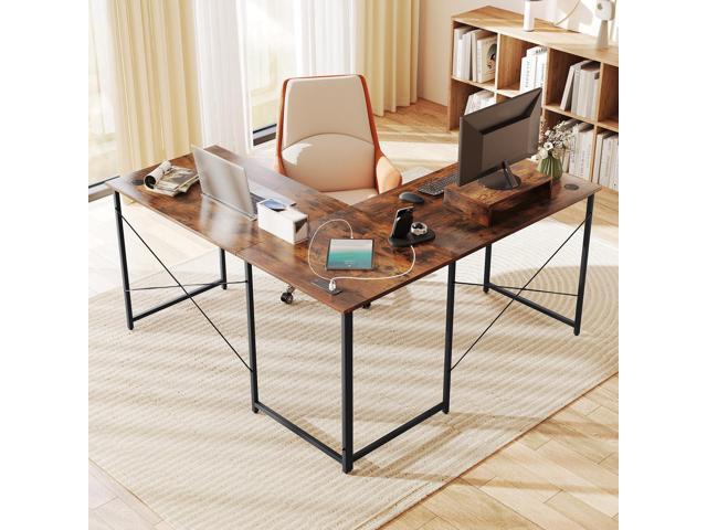 Tangkula L-Shaped Computer Desk with Power Outlets, 95 Long 2-Person Desk with Monitor Shelf, Modern Corner Desk Gaming Table with USB Ports for...