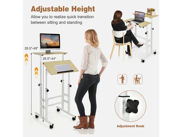 COSTWAY Mobile Standing Desk, Height Adjustable Rolling Laptop Cart w/Tilting Desktop for Standing or Sitting, Lockable Casters, Home Office...