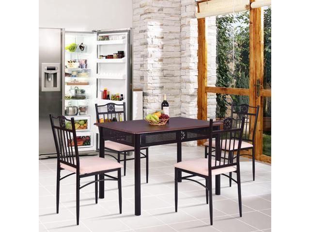 COSTWAY 5 Pieces Dining Table Set, Modern Kitchen Table Set for 4 Person, 42 Rectangular Table w/ 4 Upholstered Chairs, Bistro Table Set for Home,...