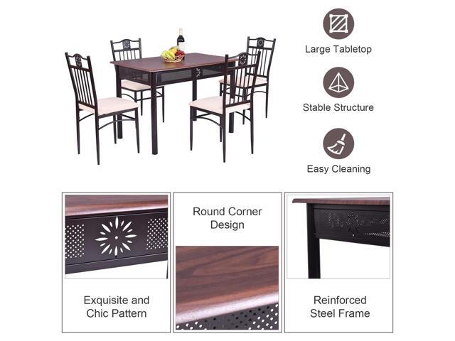 COSTWAY 5 Pieces Dining Table Set, Modern Kitchen Table Set for 4 Person, 42 Rectangular Table w/ 4 Upholstered Chairs, Bistro Table Set for Home,...