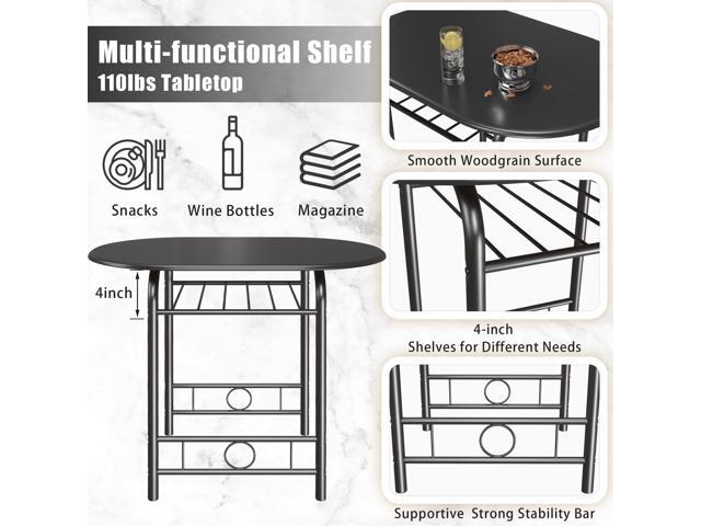 JUMMICO 3-Piece Wooden Round Table & Chair Set, Space Saving Kitchen Breakfast Nook Wood Grain Tabletop with Metal Frame and Built-in Wine Rack for...