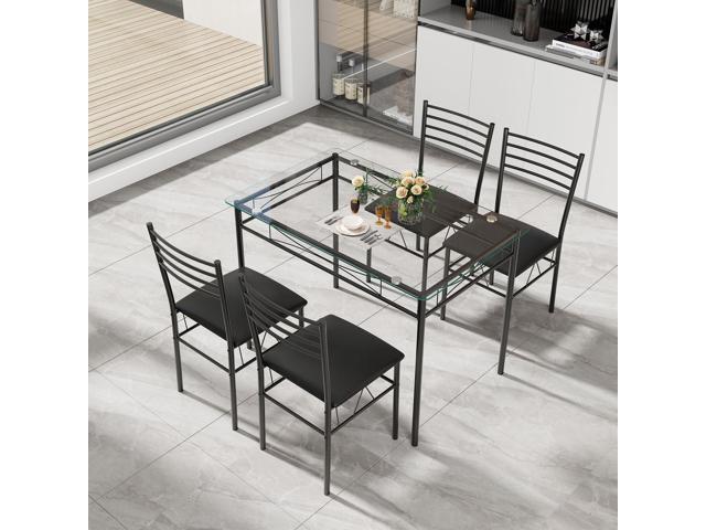 NAFORT 5-Piece Dining Table Set for 4, Modern 3/8'' Tempered Glass Kitchen Room Table with 4 Upholstered Dining Chairs, Space-Saving Dinette Tables...