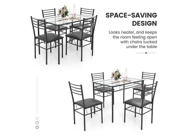 NAFORT 5-Piece Dining Table Set for 4, Modern 3/8'' Tempered Glass Kitchen Room Table with 4 Upholstered Dining Chairs, Space-Saving Dinette Tables...