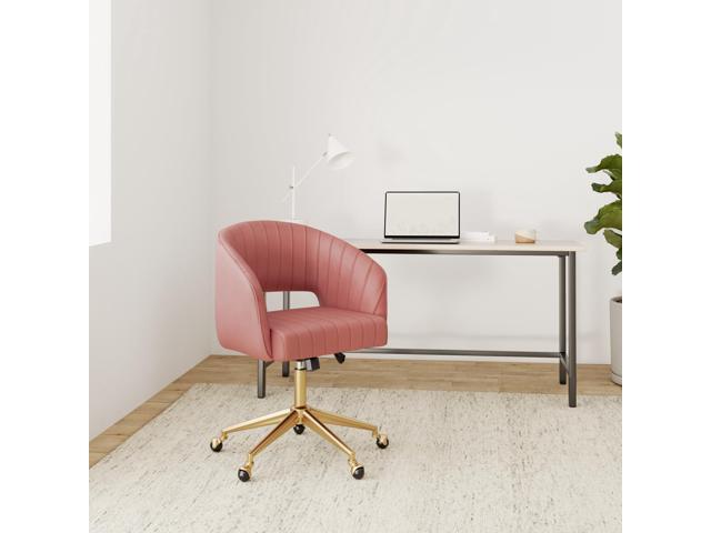 Nrizc Velvet Home Office & Living Room Desk Chairs with Adjustable Swivel Wheels, Ergonomic Upholstered Office Chair for Bedroom, Vanity Study (Rose)
