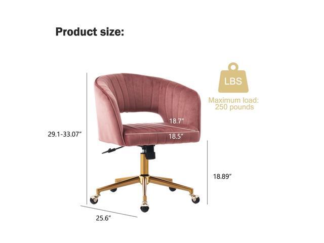 Nrizc Velvet Home Office & Living Room Desk Chairs with Adjustable Swivel Wheels, Ergonomic Upholstered Office Chair for Bedroom, Vanity Study (Rose)