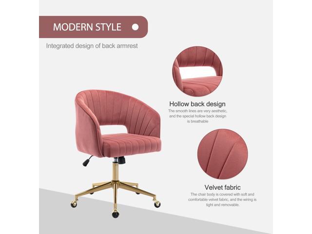 Nrizc Velvet Home Office & Living Room Desk Chairs with Adjustable Swivel Wheels, Ergonomic Upholstered Office Chair for Bedroom, Vanity Study (Rose)