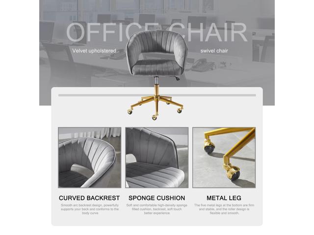 Nrizc Velvet Office Desk Chair, Grey, Adjustable Swivel Wheels, Ergonomic Design for Home Office, Bedroom, Study