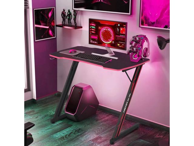 35' Z-Shaped Gaming Computer Desk with Hook - Cheap Home Office Desk for Bed, Sofa or Kids, Easy to Install, Lightweight to Move, Red