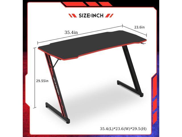 35' Z-Shaped Gaming Computer Desk with Hook - Cheap Home Office Desk for Bed, Sofa or Kids, Easy to Install, Lightweight to Move, Red