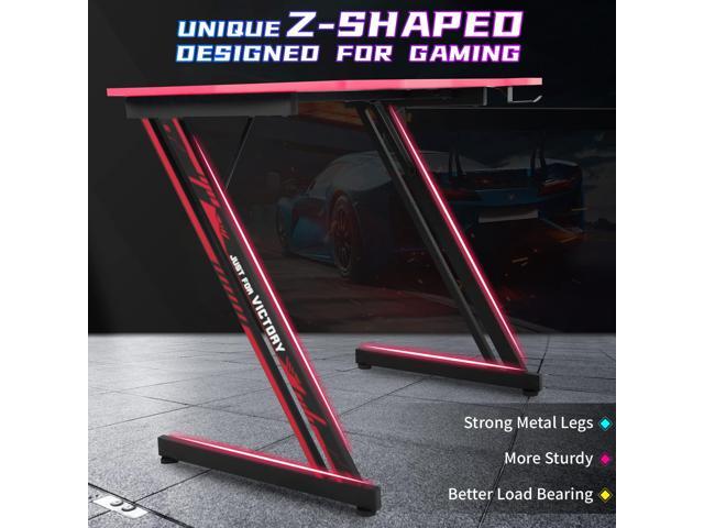 35' Z-Shaped Gaming Computer Desk with Hook - Cheap Home Office Desk for Bed, Sofa or Kids, Easy to Install, Lightweight to Move, Red