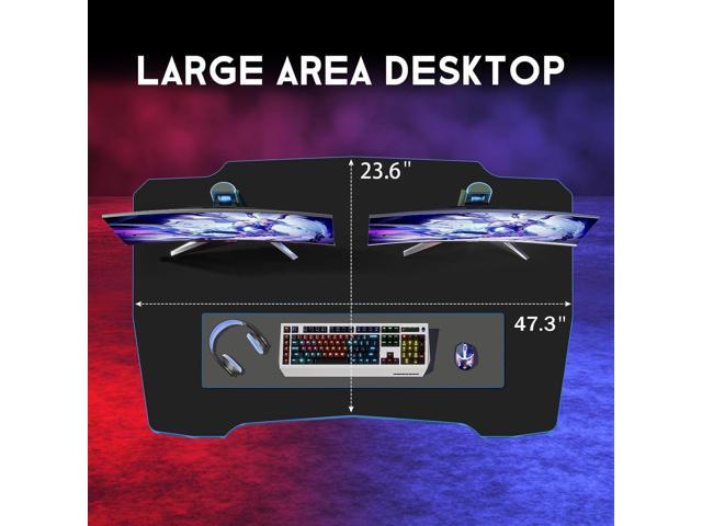 Z-Shaped Gaming Computer Desk - 47' Large Gaming Table with Carbon Fiber Surface, Sturdy Metal Frame, Blue