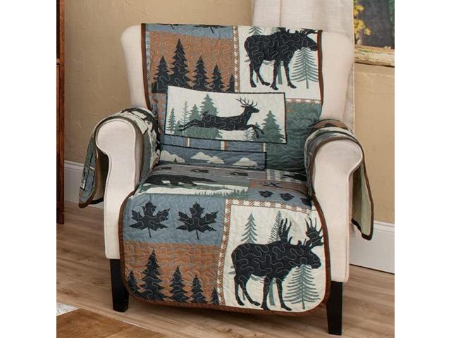 BLACK FOREST DECOR Twilight Woods Bear & Moose Chair Cover - Rustic Wildlife Furniture Protector