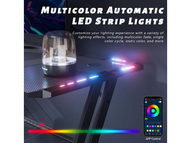 HLDIRECT 47 Inch Gaming Desk with LED Lights, Large RGB Computer Gaming Desk Table with Cup Holder Headphone Hook Mouse Pad, Ergonomic Modern...