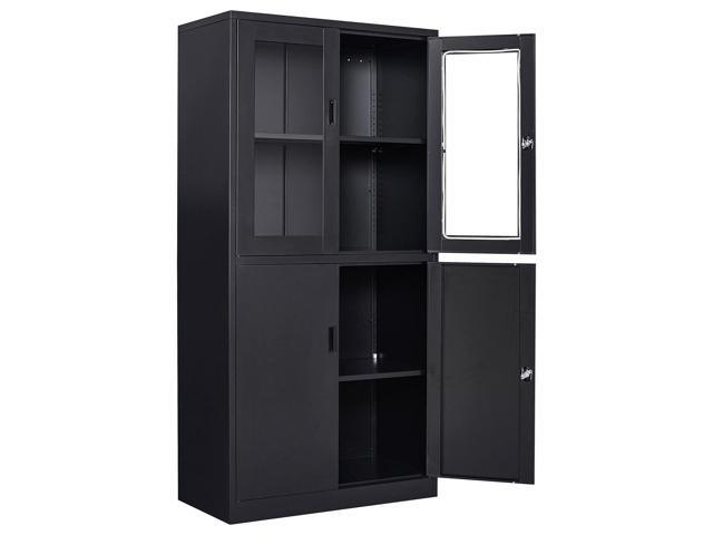 SISESOL Display Cabinet with Glass Doors and Lock,Black Metal Storage Cabinet,Freestanding Locking Kitchen Pantry Cabinets with Doors and Shelves...