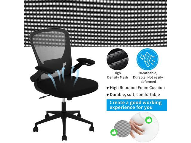 Ergonomic Office Chair Mid-Back Desk Chair Mesh Computer Chair with Lumbar Support and Flip-up Armrests Adjustable Height Swivel Task Chair for...