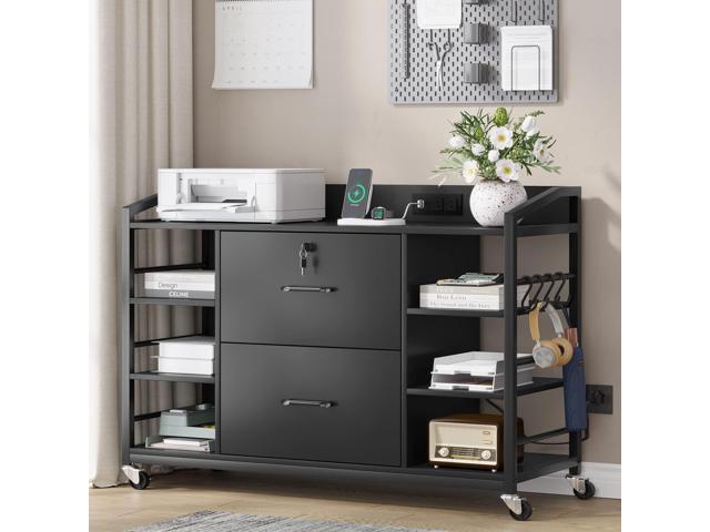 SEDETA 44' File Cabinet, Filing Cabinets fits Legal, Letter, A4 Size, 2 Drawer Office File Cabinet for Home Office with Lock, Power Strip, 6...