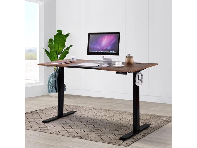 UNICOO - Dual Motor Electric Standing Desk 59'x29.5' Inches, Computer Desk, Gaming Desk, with USB Charging and Hooks (Black Frame/Black + Rustic...