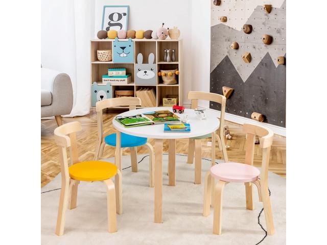 Costzon Kids Table and Chair Set, 5-Piece Wooden Activity Desk Set w/Toy Bricks, Classroom Playroom Daycare Furniture for Playing, Drawing,...