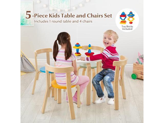 Costzon Kids Table and Chair Set, 5-Piece Wooden Activity Desk Set w/Toy Bricks, Classroom Playroom Daycare Furniture for Playing, Drawing,...