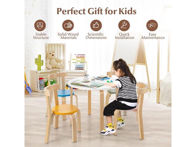 Costzon Kids Table and Chair Set, 5-Piece Wooden Activity Desk Set w/Toy Bricks, Classroom Playroom Daycare Furniture for Playing, Drawing,...