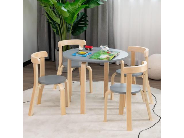 Costzon Kids Table and Chair Set, 5-Piece Wooden Activity Desk Set w/Toy Bricks, Classroom Playroom Daycare Furniture for Playing, Drawing,...