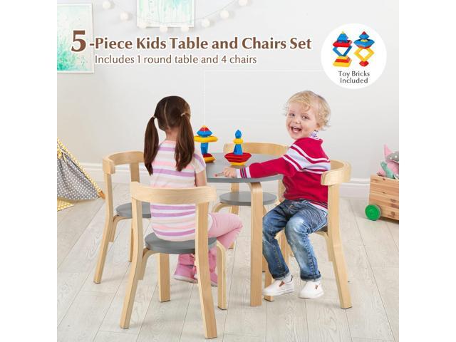 Costzon Kids Table and Chair Set, 5-Piece Wooden Activity Desk Set w/Toy Bricks, Classroom Playroom Daycare Furniture for Playing, Drawing,...