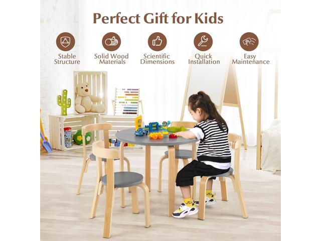 Costzon Kids Table and Chair Set, 5-Piece Wooden Activity Desk Set w/Toy Bricks, Classroom Playroom Daycare Furniture for Playing, Drawing,...