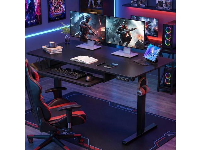 ErGear Electric Standing Desk with Keyboard Tray, 55x28 Inches Adjustable Height Sit Stand Up Desk, Home Office Desk Computer Workstation, Black