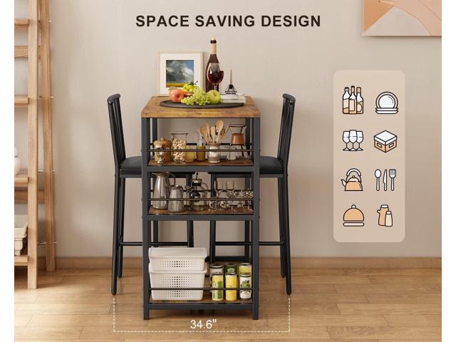 Gizoon Dining Table Set for 2 with 3 Storage Shelves, Kitchen Table and Chairs for 2 with Pu Cushion Chairs & Thick Wood Top, 3 Piece Dining Table...