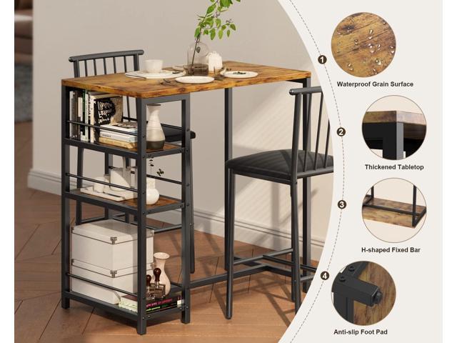 Gizoon Dining Table Set for 2 with 3 Storage Shelves, Kitchen Table and Chairs for 2 with Pu Cushion Chairs & Thick Wood Top, 3 Piece Dining Table...