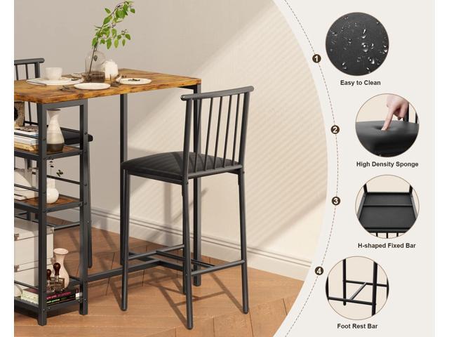 Gizoon Dining Table Set for 2 with 3 Storage Shelves, Kitchen Table and Chairs for 2 with Pu Cushion Chairs & Thick Wood Top, 3 Piece Dining Table...