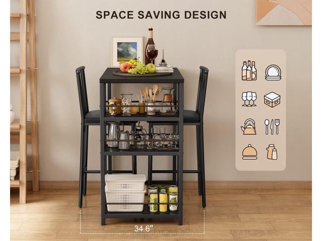 Gizoon Dining Table Set for 2 with 3 Storage Shelves, Kitchen Table and Chairs for 2 with Pu Cushion Chairs & Thick Wood Top, 3 Piece Dining Table...