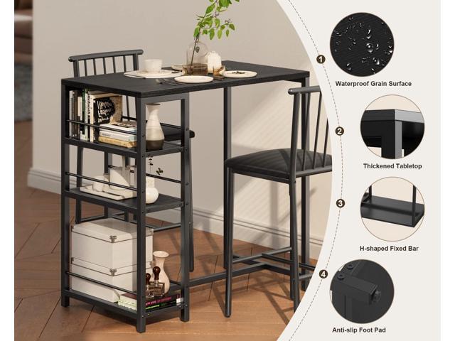 Gizoon Dining Table Set for 2 with 3 Storage Shelves, Kitchen Table and Chairs for 2 with Pu Cushion Chairs & Thick Wood Top, 3 Piece Dining Table...