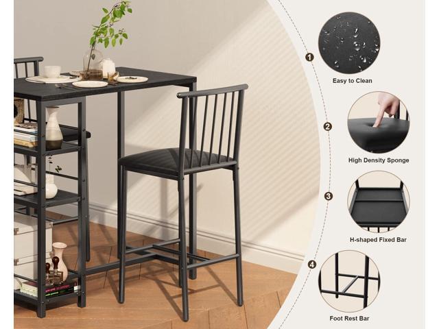 Gizoon Dining Table Set for 2 with 3 Storage Shelves, Kitchen Table and Chairs for 2 with Pu Cushion Chairs & Thick Wood Top, 3 Piece Dining Table...